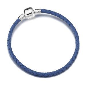 Dark Blue Leather Bracelet with Sterling Silver Barrel Clasp - BRAND NEW